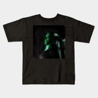 Portrait, digital collage and special processing. Man looking somewhere. He's strong. Green, white some glow. Kids T-Shirt